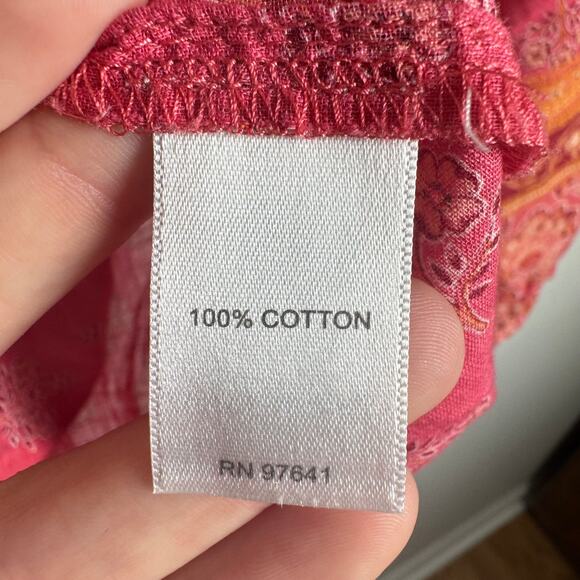 J.Jill Top Women S Pink Orange Mixed Print Button Up Boho Light Weight Tunic - Picture 6 of 7